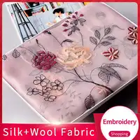 Women Silk Wool Blending Scarf 2019 Chiffon Shawls and Wraps for Ladies Silk +Wool Fabric Embroidery Pashmina Vintage Scarves