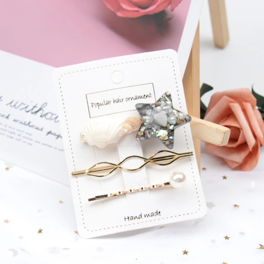 

AHB 3pcs/set Fashion Pearl Hair Clips for Women Gold Hairpins Simple Geometric Shell Hairgrips Girls Korean Hair Accessories