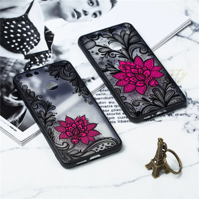 

Huawei NOVA Case Huawei NOVA Cover TPU +PC Lace Rose Flower Silicone Phone Case For Huawei Nova Back Cover Funda Capa