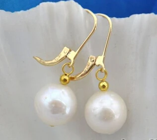 

hj 00478 12mm round white reborn keshi pearl dangle earring 14k-20 hook