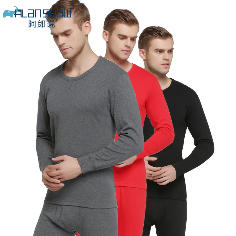 

ALANSHOW Cotton Winter Round Neck Warm Long Johns Set for Men Ultra-Soft Solid Color Thin Thermal Underwear Men`s Pajamas
