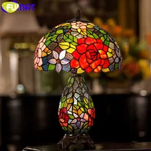 FUMAT Tiffany Table Lamps Rose Stained Glass Shade Desk Light LED E26 E27 Marriage Home Deco Bedside Lamp Living Room Table Lamp