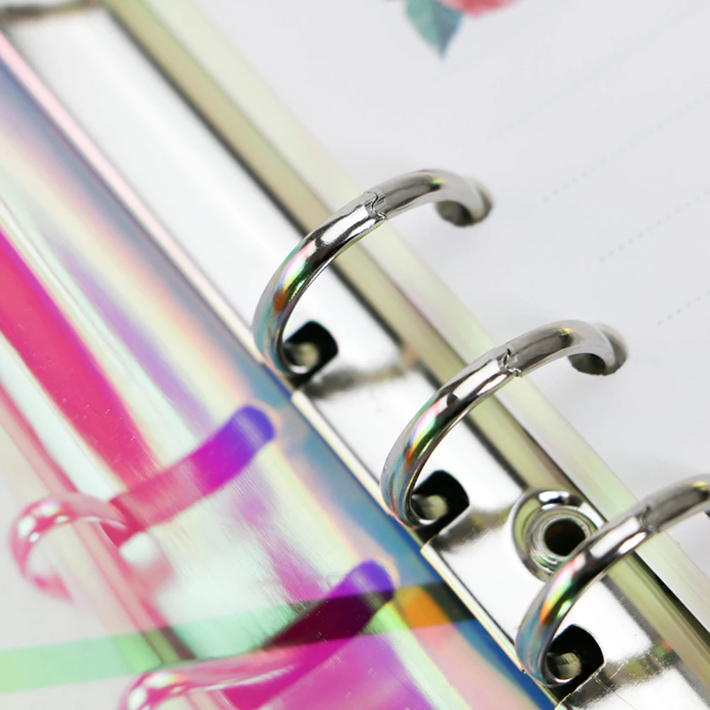 Book PVC Transparent Loose Leaf Ring Laser Binder Planner Clips Notebook Cover