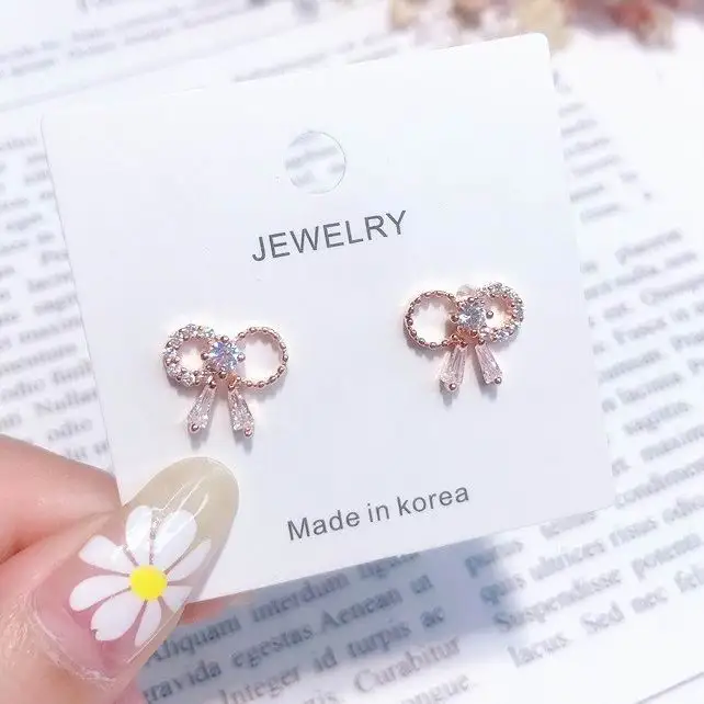 

Exquisite Small Lovely Bowknot Stud Earrings For Women Fashion Bijoux Shining Cubic Zirconia Micro Paved Oorbellen Gifts Female