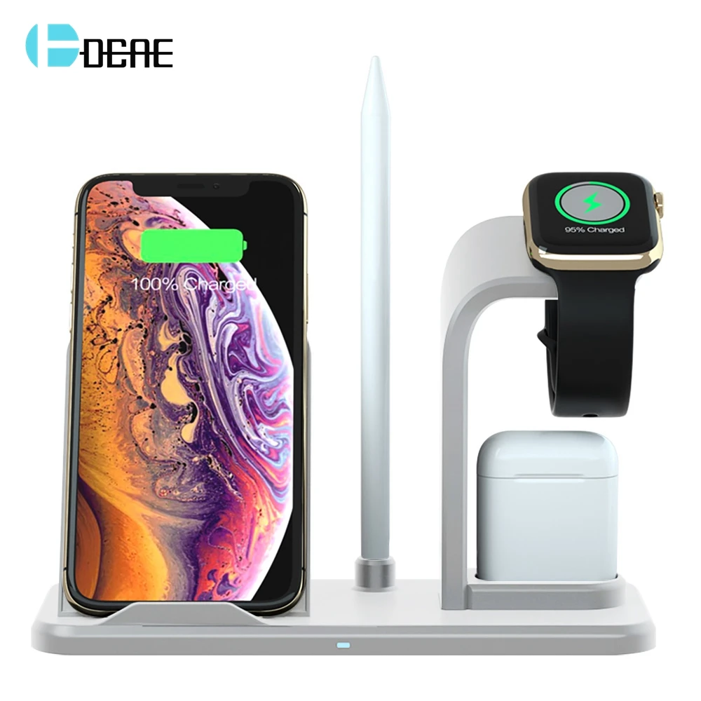 

DCAE QI Wireless Charger Stand For iPhone 8 Plus X XS Max XR 10W Fast Charging Dock Station 4 In 1 For AirPods Apple Watch 2 3 4