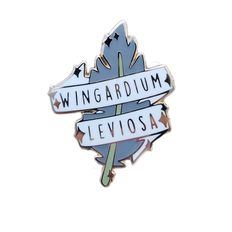 

Standard book of spells brooch wingardium leviosa pin leaf plant badge fantasy magic accessory