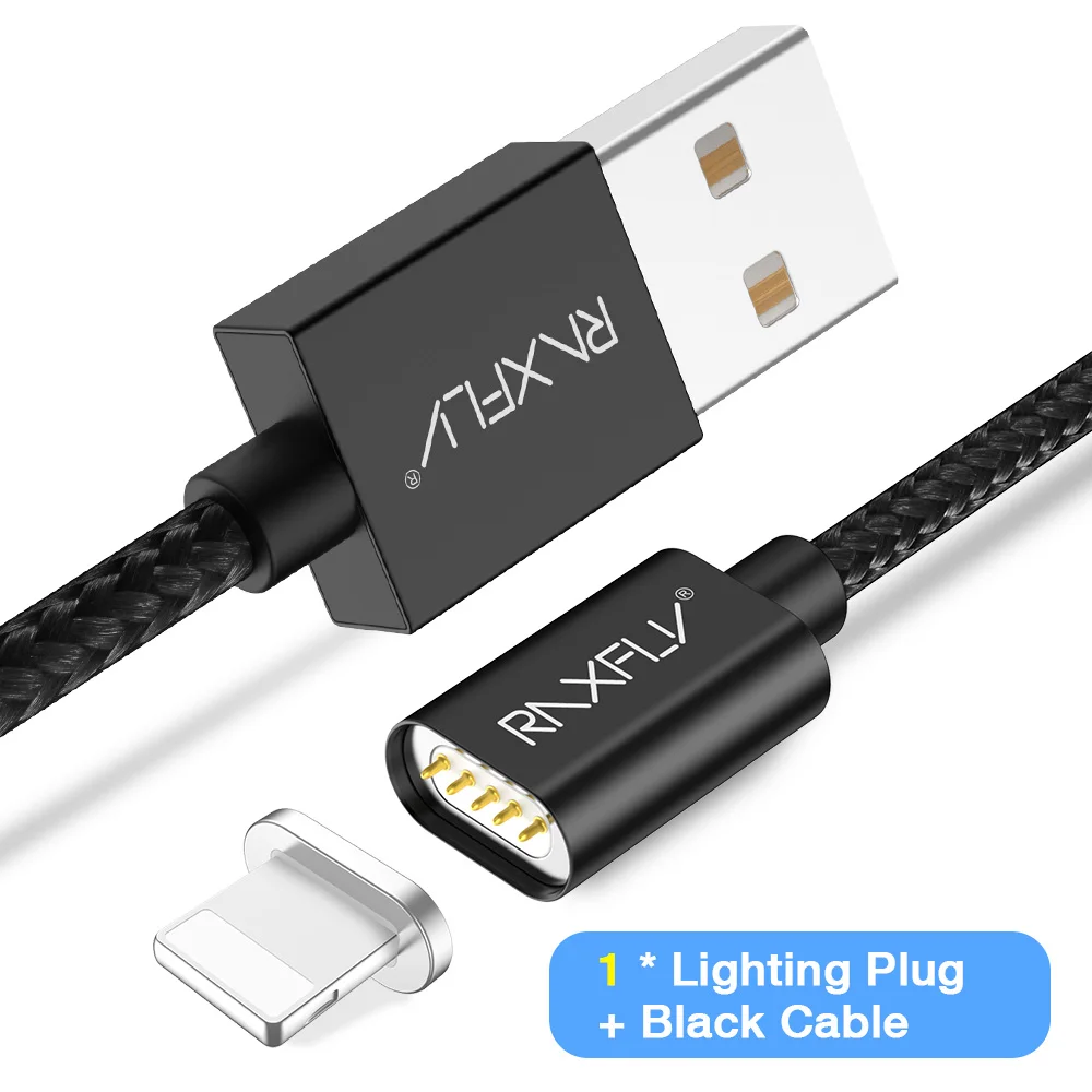 Магнитный кабель RAXFLY для samsung Note 9 S9, быстрый Магнитный кабель для зарядки для iPhone X XS Max, магнитный кабель Micro usb type-C - Цвет: Black Lighting