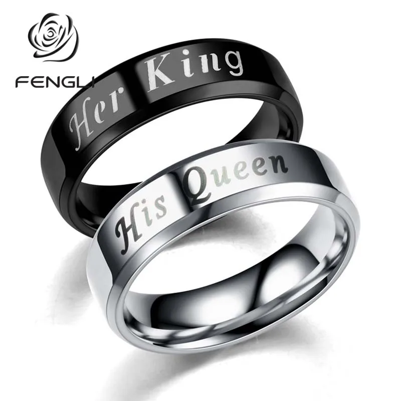 FENGLI King and Queen Women Men Rings Lover Anniversary Birthday Ring Black Charm Lovely Hand Jewelry Anillo | Украшения и