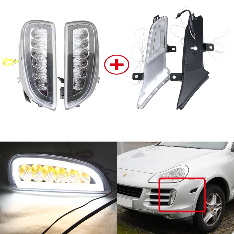 Fits For Porsche Cayenne 2007 2010 Front Led Daytime Running DRL Lights