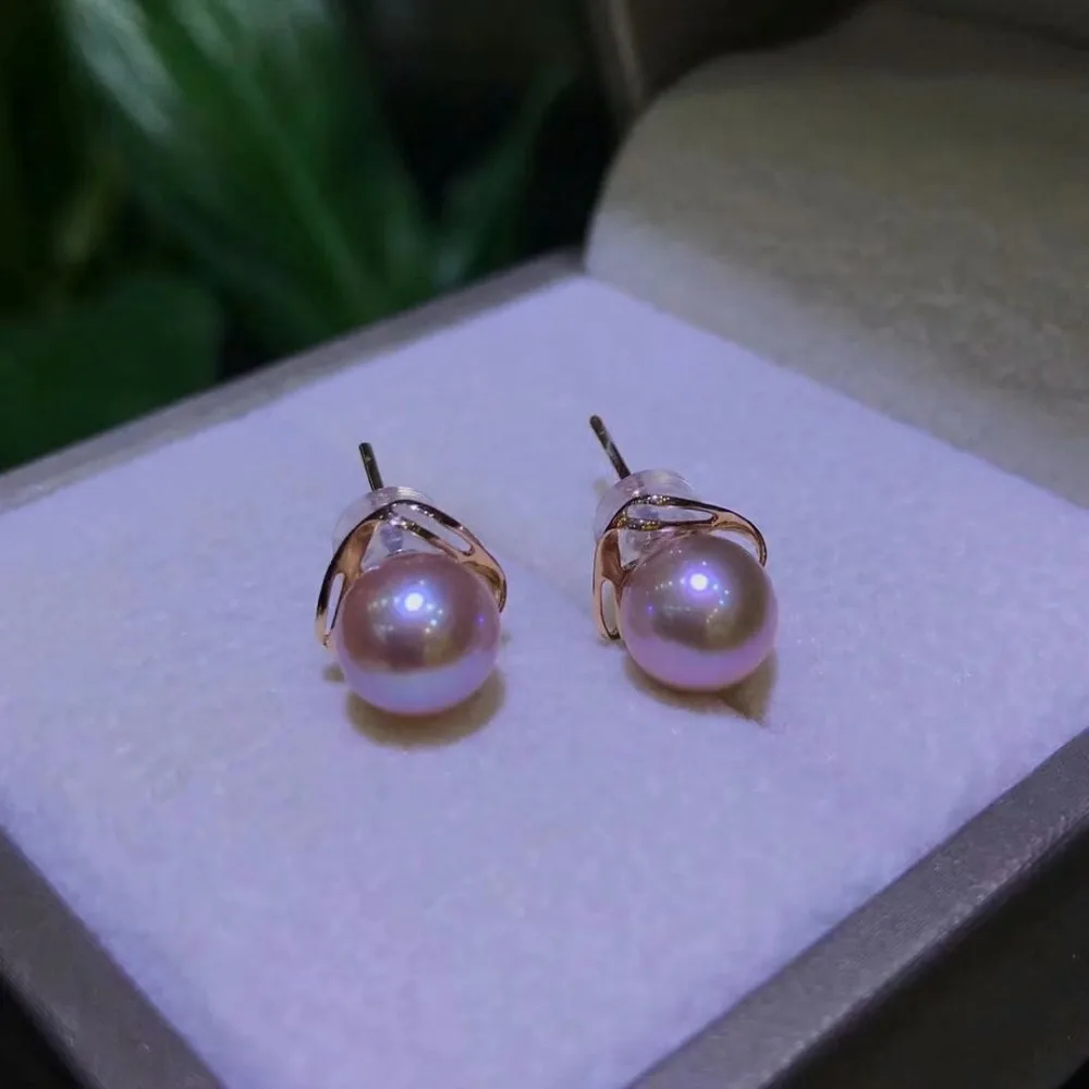 

shilovem 18k rose Natural freshwater pearls stud Earrings fine Jewelry new round women trendy anniversary gift mym0707