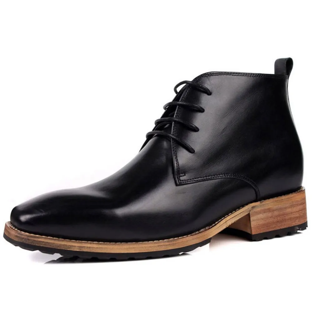 

Fashion Retro Men's Height Increasing Elevator Boots Get Taller 7CM Formal Dress Short Boots Genuine Leather Lace Up