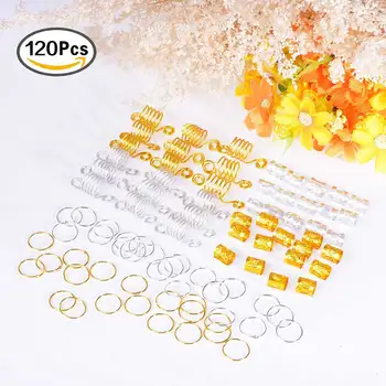 

120pcs Popular Sliver Hair Beads For Black Women Micro Hair Ring Braid Jewelry Spiral Metal Microlink Tube Charms