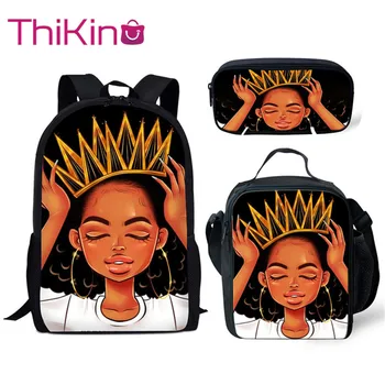 

Thikin African American Hairstyle 3Pcs School Bags Children Book Bag for Girl School Backpack for Teen Boys Girls Kids Book Bags