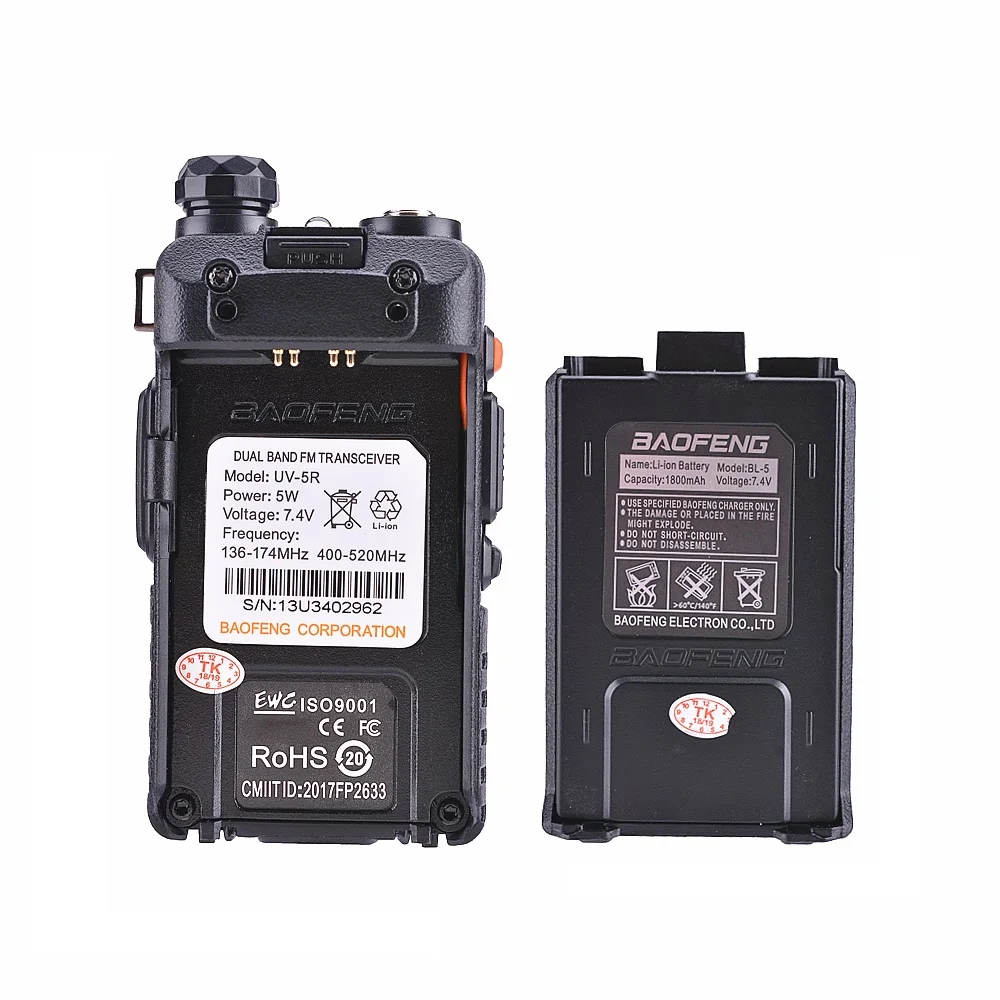 2Pcs BaoFeng UV 5R Walkie Talkie VHF UHF 136 174Mhz 400 520Mhz Dual Band Two Way 4