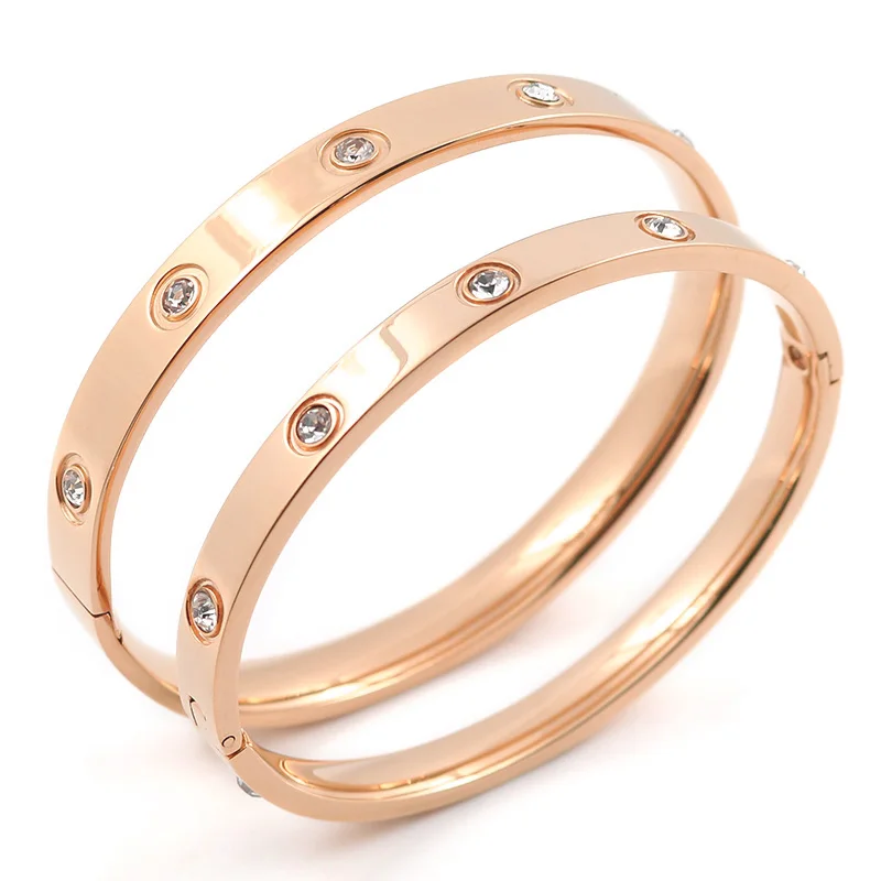 Gold Color Lover Bracelets&Bangles for Women Rose Gold Color Stainless Steel Charming CZ Cuff Bracelet Luxury Jewellery Gift bangle bracelet zircon bracelet