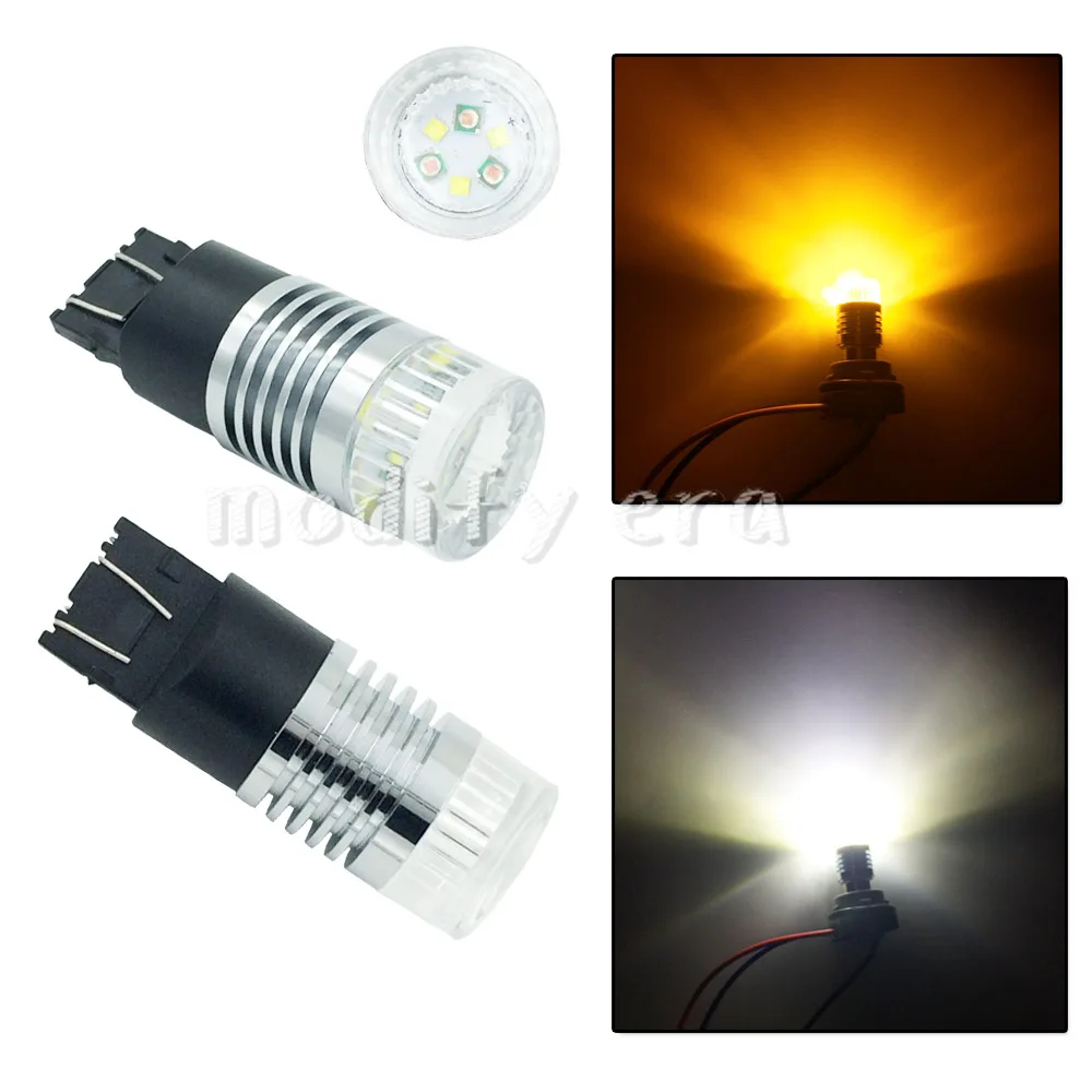 

2pcs High Power 7443 7444 T20 CREE Switchback White/Amber LED Bulbs w/ Reflector Mirror Design for Front car Turn Signal Lights