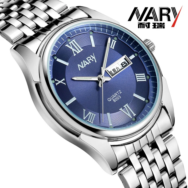 NARY Luxury Fashion Watch Men Women Stainless Steel Band Quartz Watch Retro Roman numerals Business Wristwatch
