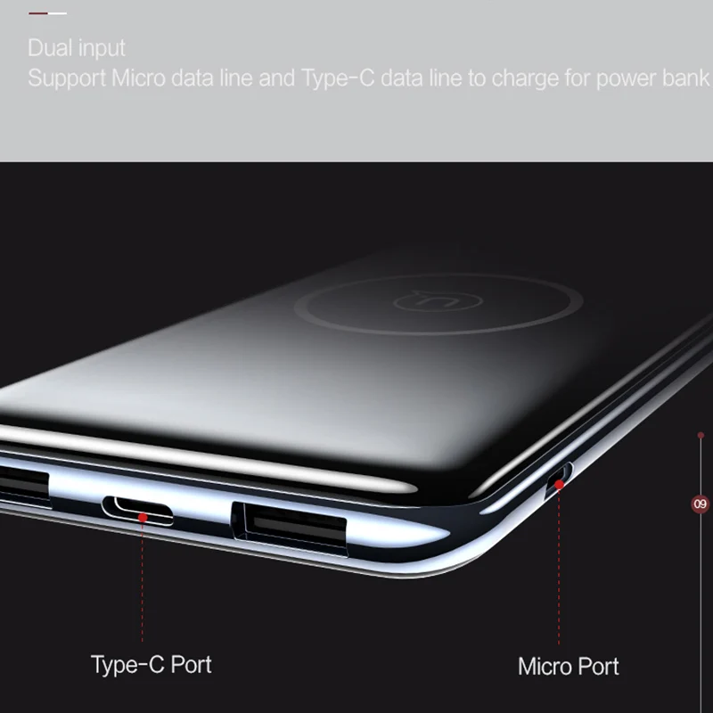 USAMS 5V 2A PB2 Type C Micro&2 USB Ports 10000mah Power Bank Qi Wireless Charger LED Display Powerbank Wireless External Battery USAMS 5V 2A PB2 Type C Micro&2 USB Ports 10000mah Power Bank Qi Wireless Charger LED Display Powerbank Wireless External Battery