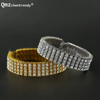 

Hip hop 4 Four Rows Pharaoh Rhinestone Chain CZ Bracelet Bangle Bling Fully Iced Out Chain Bracelets Wristband Men Women Jewelry
