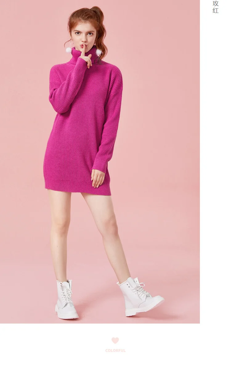 SEMIR женское облегающее платье-свитер с высоким воротом, женское шерстяное платье-свитер со спущенными плечами, уютный стиль для зимы