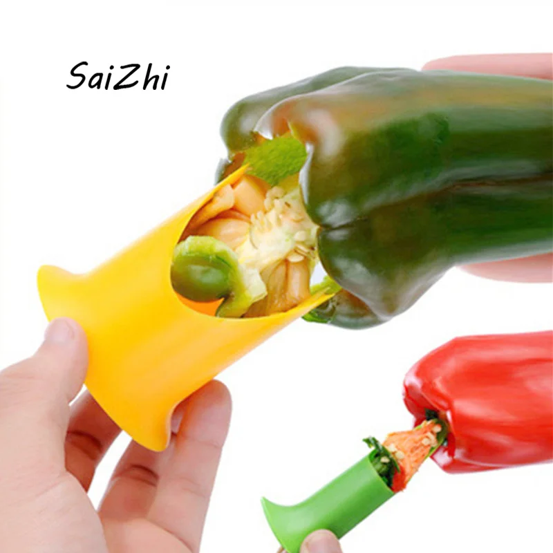 

Multifunction 2 pcs Green Pepper Chili Core Separator Device Plastic Tomato Fruit Vegetable Cutter Kitchen Tools 2356