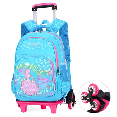 GRADE 2-6 Kids Trolley Schoolbag Luggage Book Bags boys girls Backpack Latest Removable Children School Bags 2/6 Wheels - Цвет: DD121106BU