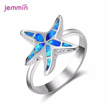 

Romantic Starfish Design Couple Rings For Women/Men Opal Wedding Ring Five Star Clear Party Finger Ring For Women