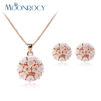 

MOONROCY Rose Gold Color Flower CZ Crystal Necklace and Earrings Jewelry Set Gift New Drop Shipping Fashion Jewelry Wholesale