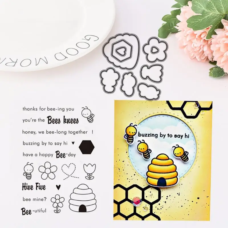 

The bees DIY Cutting Dies Stencil + Clear Rubber Stamps for Scrapbooking Embossing Paper Card Decor (Cutting Dies + Clear Stamp