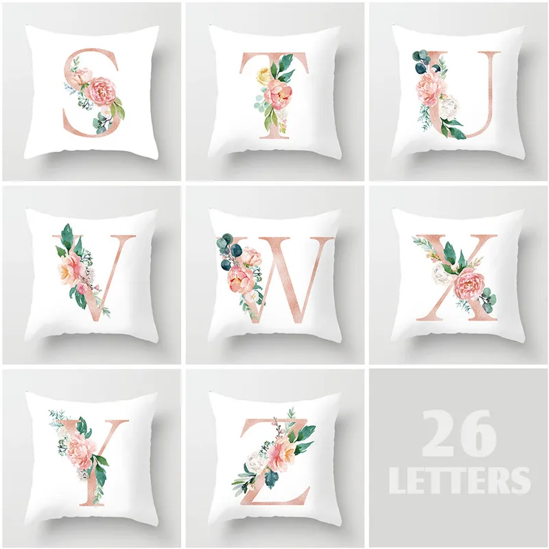 Fuwatacchi Colorful English Alphabet Cushion Cover Sofa Home Decoration Rose Flower Letter Pillowcase Kids Room Decoration