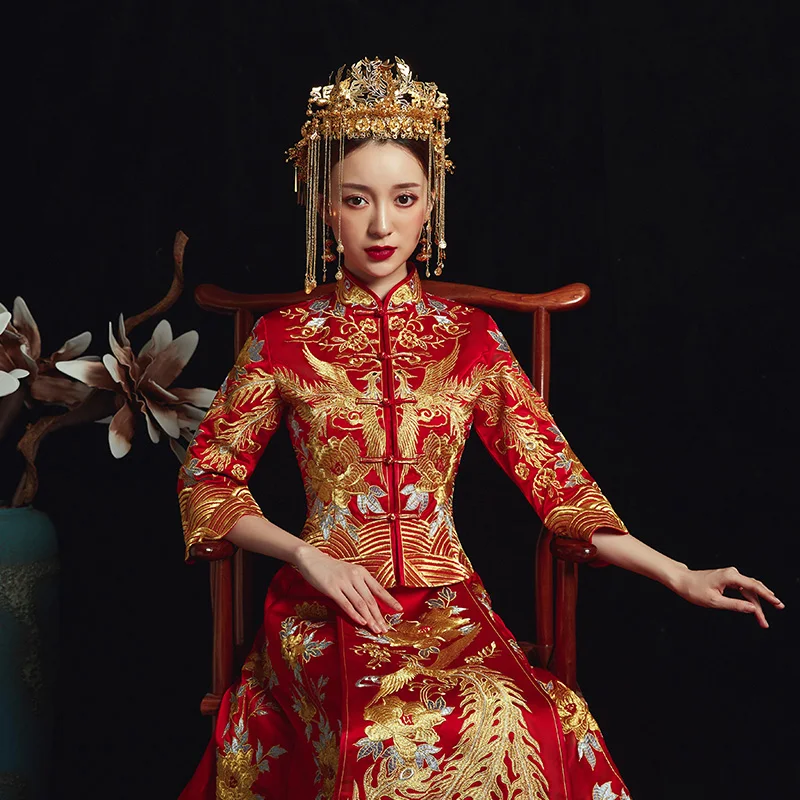 Винтаж Феникс Cheongsam Vestidos Китайский древний женский традиционный Qipao Благородное женское свадебное платье элегантные вечерние платья