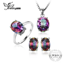 Venta Caliente a Estrenar Genuino Rainbow Fuego Mystic Topaz Oval colgante Anillo Pendientes Del Perno Prisionero Para Las Mujeres Plata Esterlina del Sólido 925 conjunto