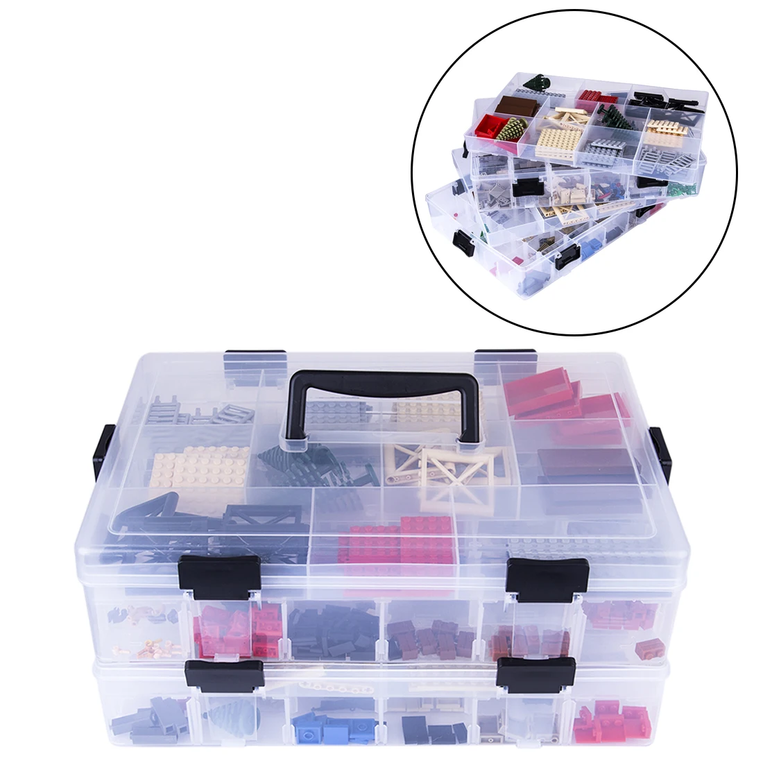 

4-Tier Plastic Building Block Toys Large Capacity Hand Kids Storage Box Clear Plastic Organizer Box With 118 Grids - Transparent