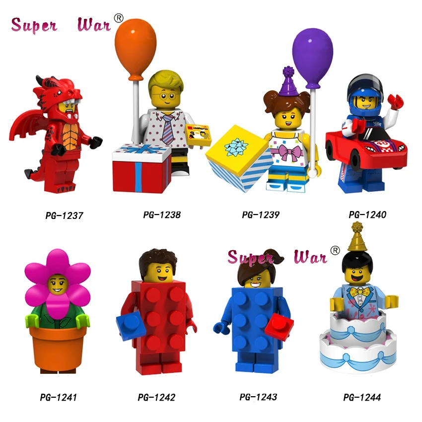 

Single Race Car Dragon Suit Guy Birthday Cake Flower boy Girl Brick Collectible Series 18 building blocks toys children