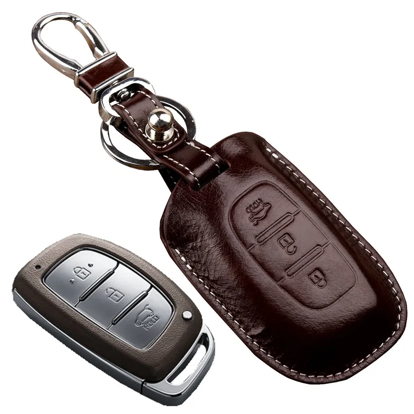 Leather Car Key Fob Cover for Hyundai Creta Mistra ix35 ix25 Verna Key Holder Key Case