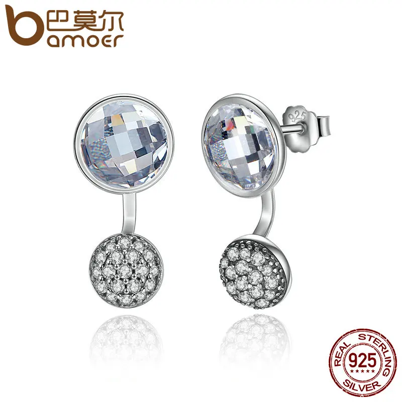 BAMOER 2016 New Arrival 925 Sterling Silver Dazzling Poetic Droplets Clear CZ Stud Earrings Women Wedding