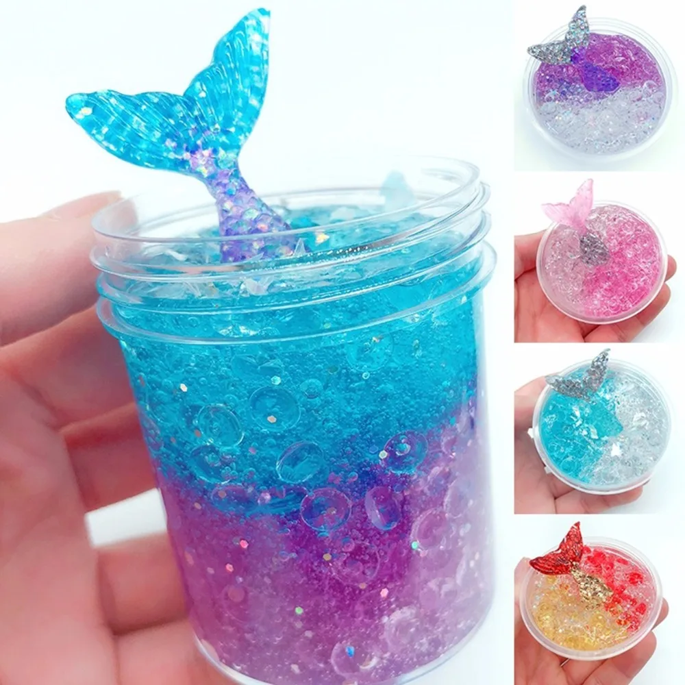 

60ml Colorful Exquisite Fishbowl Beads Mermaid Slime Crystal Cloud Mud Light Plasticine Clay Dynamic Decompression Modeling Toys