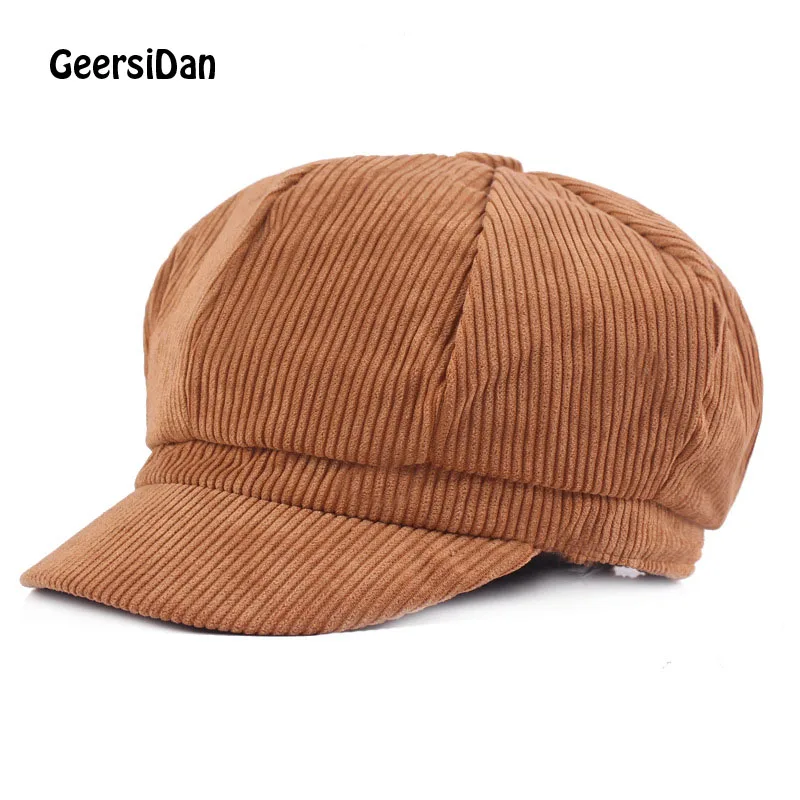 

GEERSIDAN Female Spring Autumn Art Octagonal Hat Fashion Women Vintage Beret Cap Flat Peaked Hat Striped Beret Retro British Hat