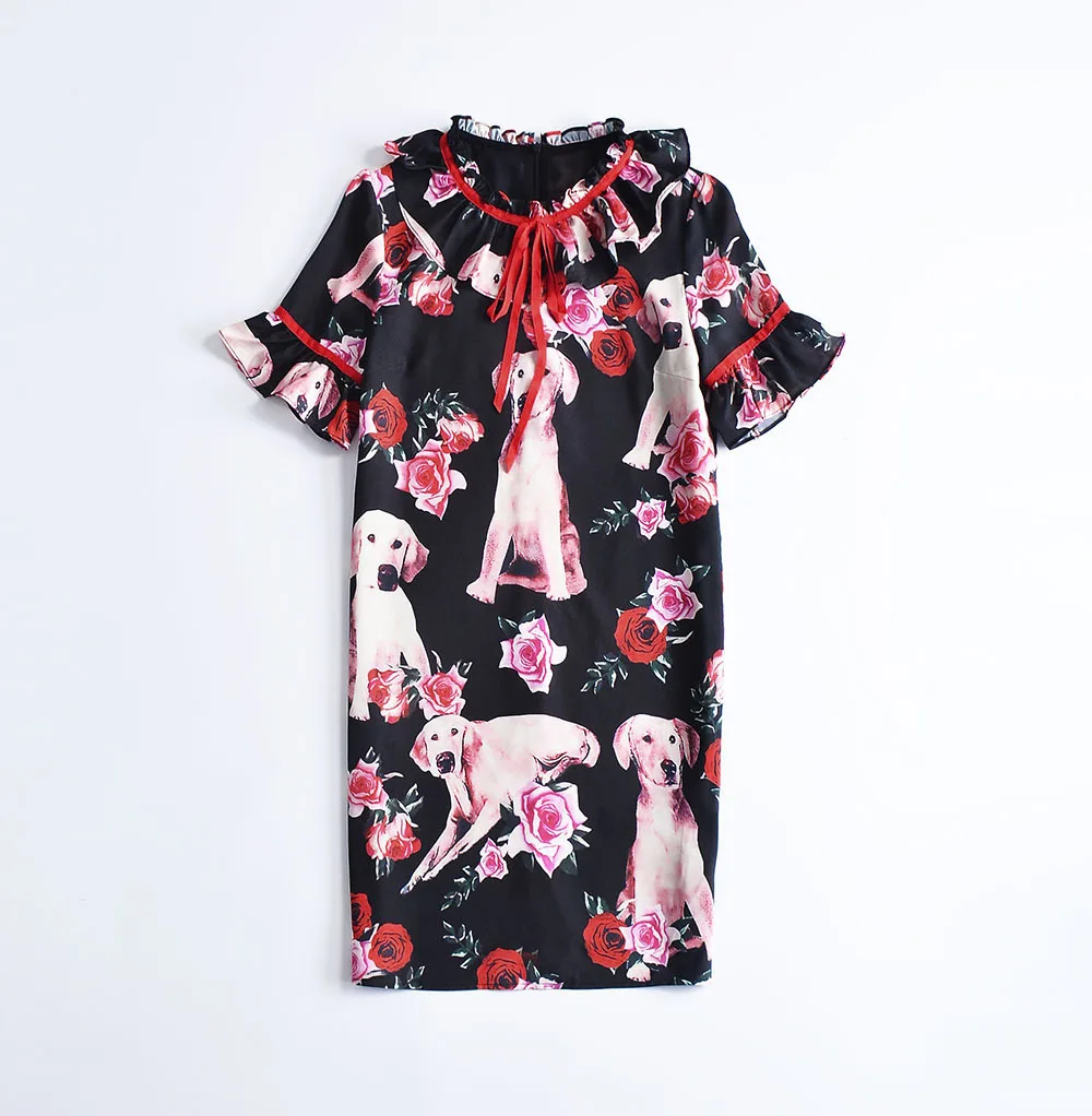 Mifairy 2018 Spring/Summer Runway Dresses Dog Print Slim Short Sleeves