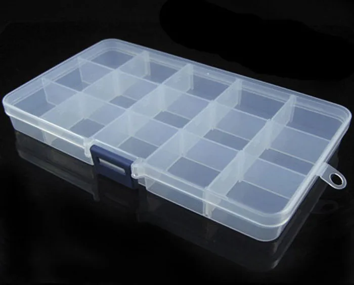 

Practical Adjustable 15 Compartment Plastic Storage Box Jewelry Earring Bead Screw Holder Case Display Organizer Container