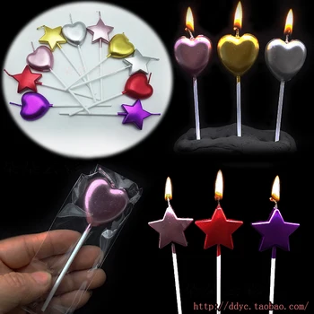 

Single metal paint pure gold five-pointed star love birthday candle bag silver pink purple cake decoration