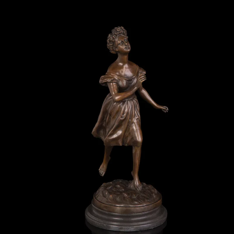 

38CM Running Woman Bronze Statue Sculpture Female Figurine Modern Metal Art Decor
