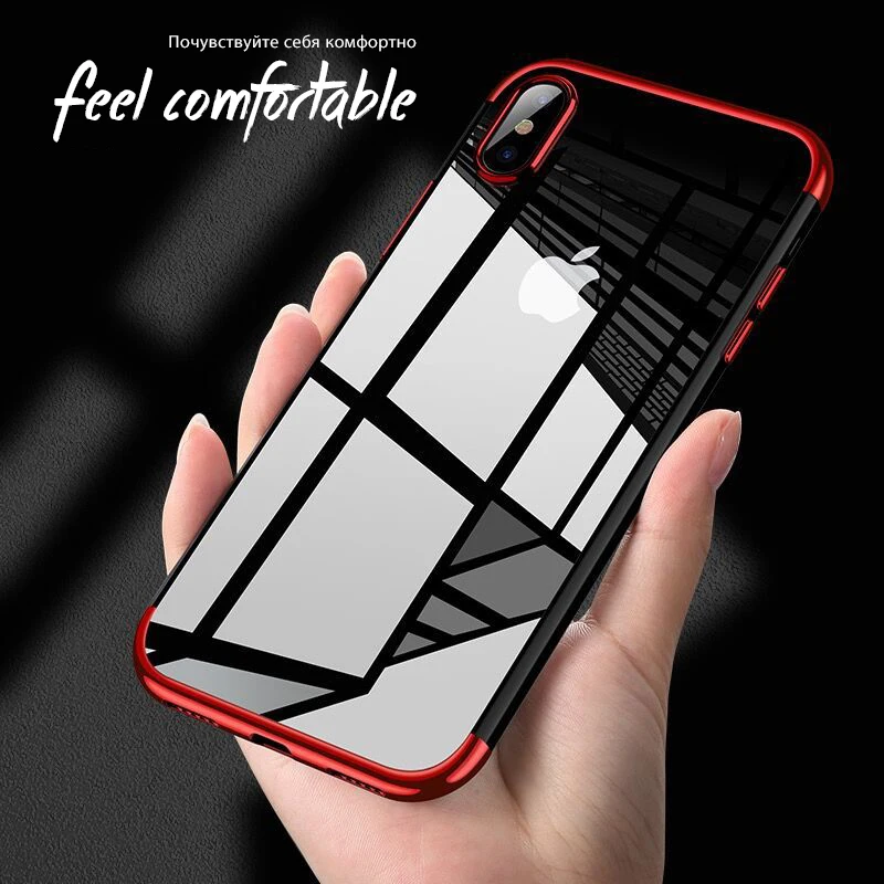 

Luxury TPU Rose Gold Plating Crystal Clear Case For iPhone X 10 7 8 6 6S Plus Clear Silicone Case for iPhone 7 8 Plus X Cover