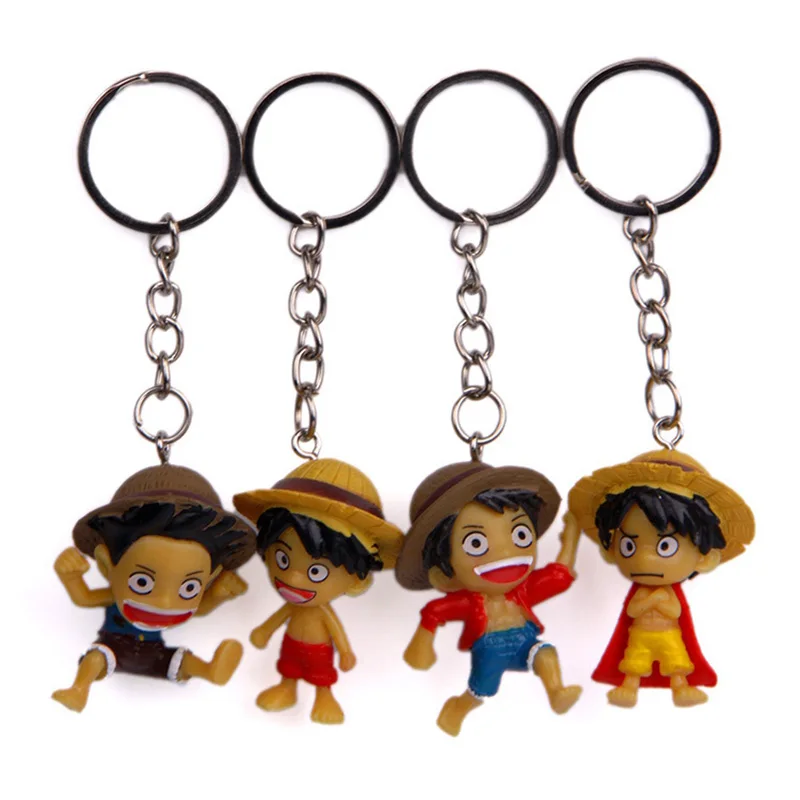 

4Pcs One Piece Mini Luffy PVC Anime Figure Key Chai Collection Model Toy Cartoon Luffy Figures Keychain Kids Christmas Gift