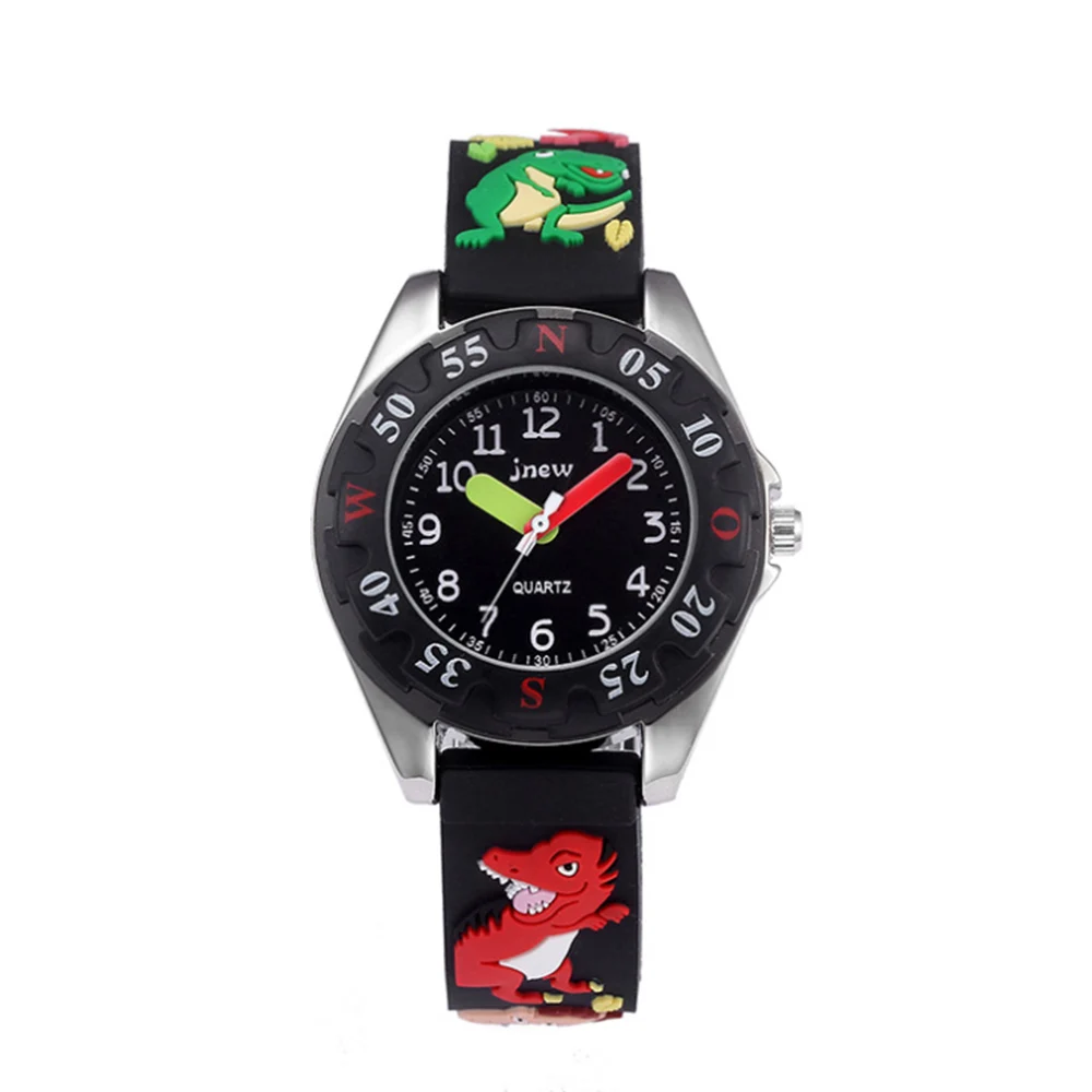 Водонепроницаемые Силиконовые кварцевые часы с 3D ремешком с динозавром из мультфильма детские часы для маленьких девочек и мальчиков детские часы Reloj Relogio 20-21 - Цвет: Black Watch