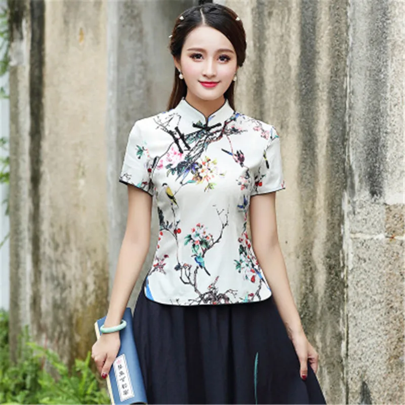 Мода плюс размер 4XL Женская футболка льняная хлопковая Camisetas Mujer Инди фолк Футболка с принтом стенд винтажная элегантная Этническая рубашка - Цвет: HS1975-meihua