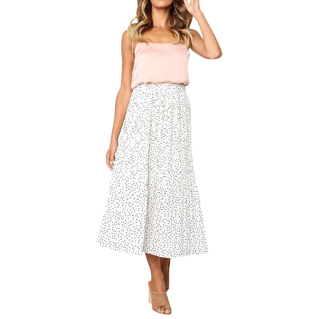 Новая мода печати плиссированные юбки женские повседневные Ретро Высокая талия цветочный длинный принт юбка trendyol spodnica saias modis# C - Цвет: White