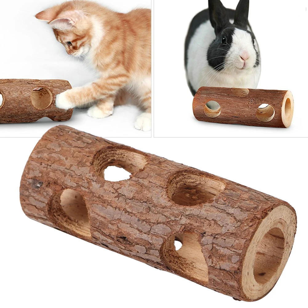 

Funny Pet Toy Teeth Grinding Hollow Tree Cat Gift Mice Dog Solid Tube Safe Small Animal Wood Tunnel Rabbit For Hamster