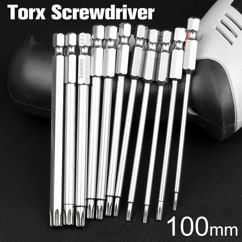 

11 Pcs of 100mm S2 Sets of Protective Cover Tamper-resistant Screwdriver Bit Screwdriver Bit T6-T40 Hexagonal Flat Head 1/4 Tool