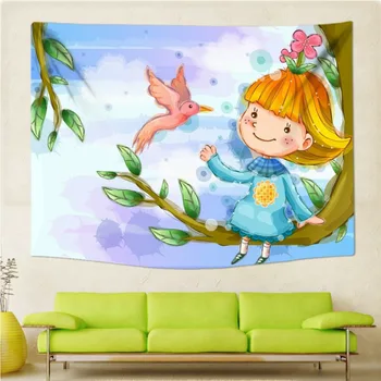 

Cute Girl Happy Childhood Tapestry Wall Hanging 200x150cm Decor Cartoon Lovely Child Polyester Curtains Plus Long Table Cover